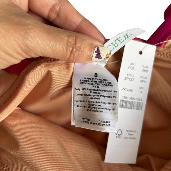 J.Crew Radiant Fuchsia Pink Ruched Ruffle One Piece Swimsuit Women’s Size 8 NWT - Picture 6 of 9